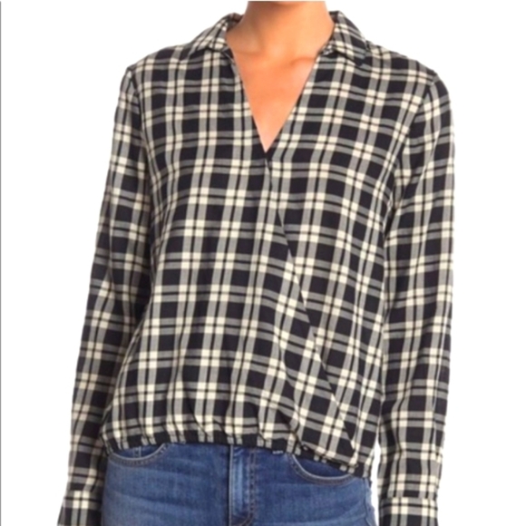 Madewell Wrap-Front Plaid Top Size Small black White - Picture 1 of 4